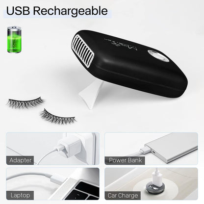 Portable Eyelash Mini Fan Dryer - Handheld USB Rechargeable with 3 Speed Settings for Eyelash Extensions (Black)