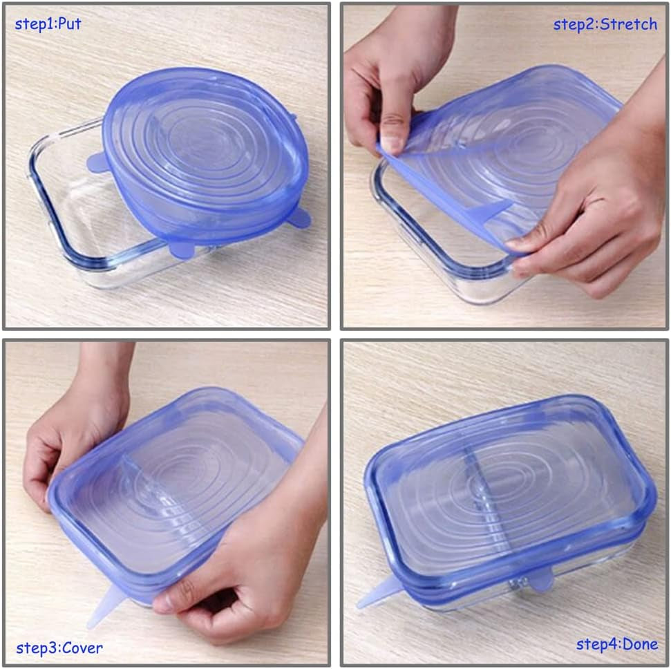 12 Pcs Silicone Stretch Lids Set, 6 Sizes, Reusable Food Storage Covers ，Silicone Bowl Covers，Flexible to Fit All Shape of Containers，Food Cover to Keep Food Fresh (Blue)