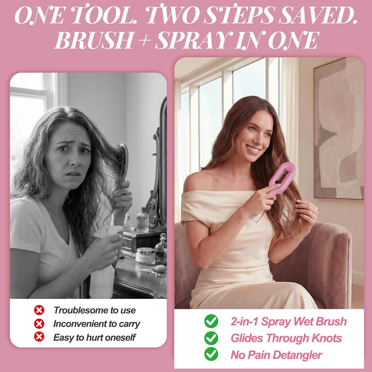 Curl Refresh Detangling Brush with Fine Mist Spray | Anti-Breakage & Frizz Control for Curly Hair | Wet or Dry Styling | Travel Friendly(1, Pink)