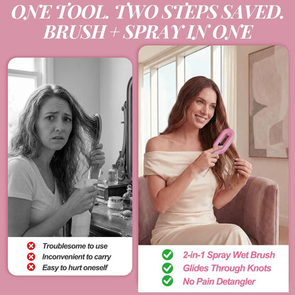 Curl Refresh Detangling Brush with Fine Mist Spray | Anti-Breakage & Frizz Control for Curly Hair | Wet or Dry Styling | Travel Friendly(1, Pink)