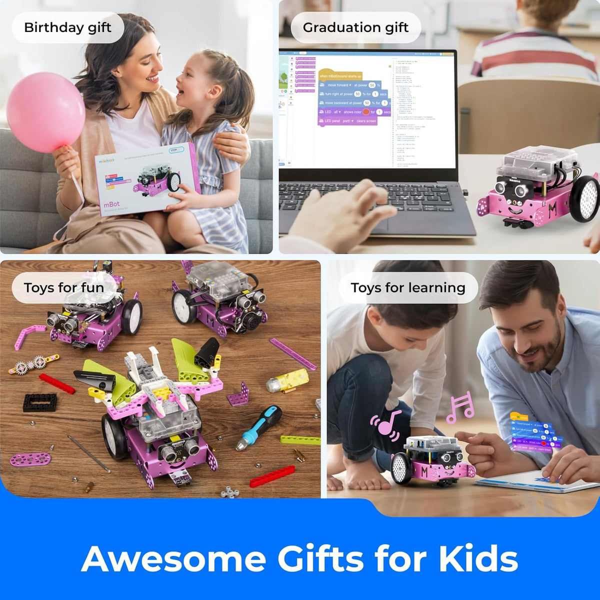 Mbot Pink STEM Coding Robotics Toy Kit for Girls & Kids Ages 8-12 | Arduino & Scratch Coding, Remote Control Building Toys, Educational STEM Robotics Kit, Toy Gift for Girls Ages 8+
