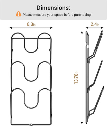 2 Pack Pot Lid Organizer Rack for Cabinet Door, 6-Tier Pot Lid Holders inside Cabinet, No Drilling Adhesive Wall Door Mounted Rustproof Pots and Pans Cover Organizers for Kitchen Storage, Black