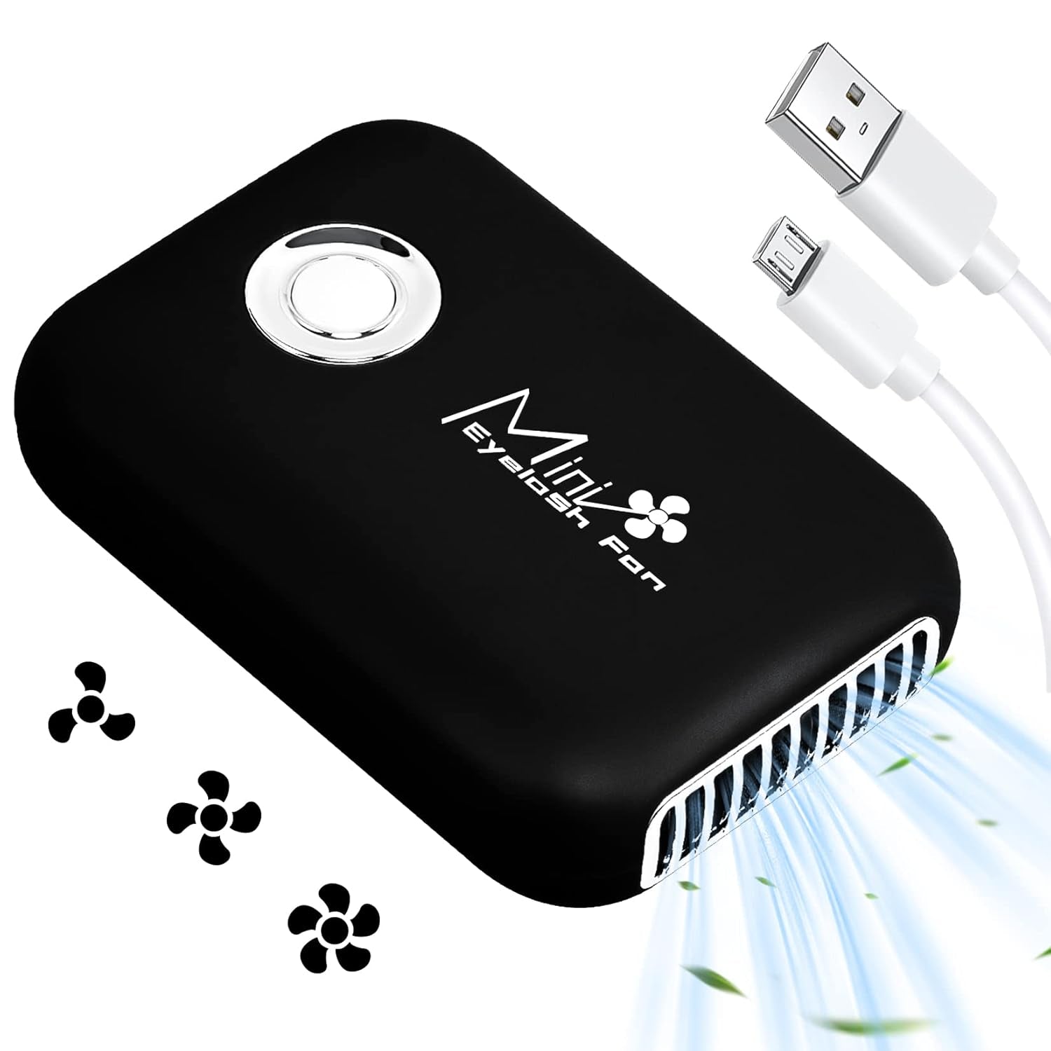 Portable Eyelash Mini Fan Dryer - Handheld USB Rechargeable with 3 Speed Settings for Eyelash Extensions (Black)