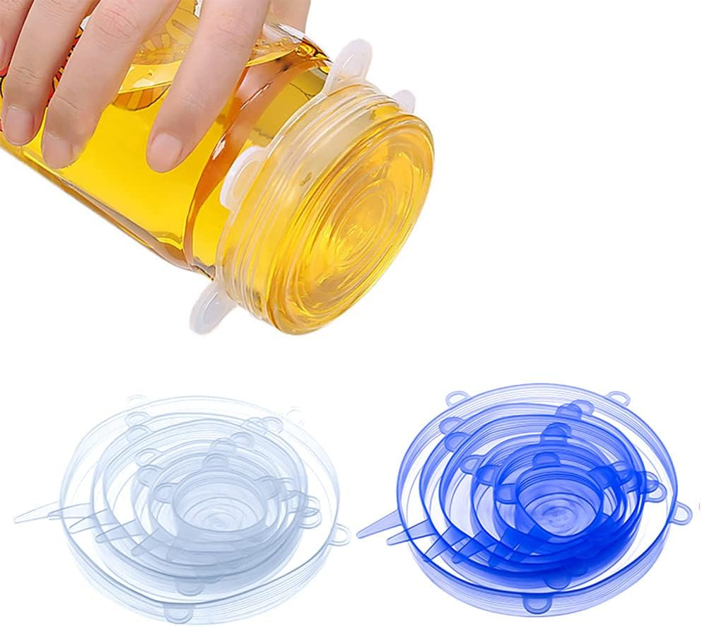 12 Pcs Silicone Stretch Lids Set, 6 Sizes, Reusable Food Storage Covers ，Silicone Bowl Covers，Flexible to Fit All Shape of Containers，Food Cover to Keep Food Fresh (Blue)