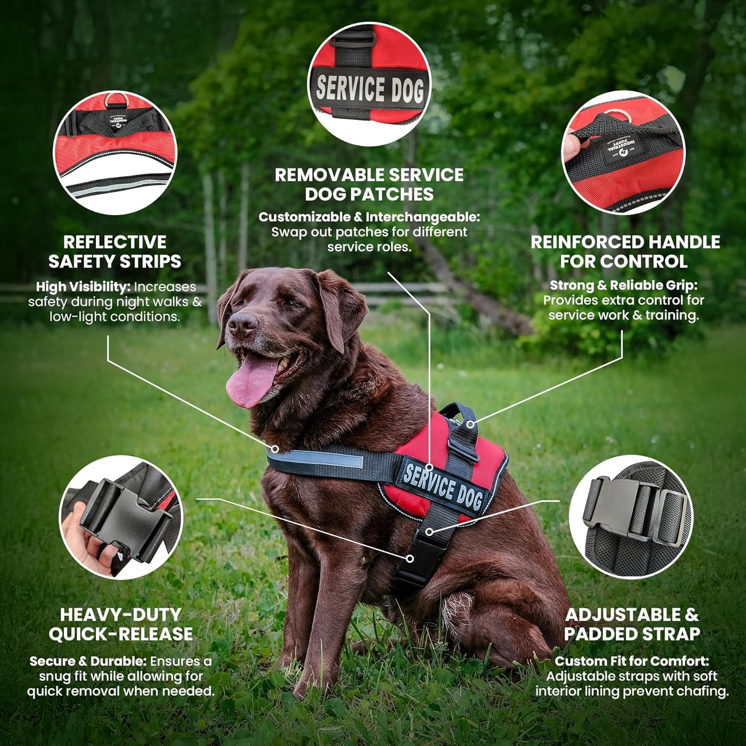 Emotional Support Vest Harness - Durable and Adjustable Dog Vest with Reflective Straps, Removable Patches, Handle & D-Ring, Travel and Daily Use, Small 19.5-25" - Bright Red