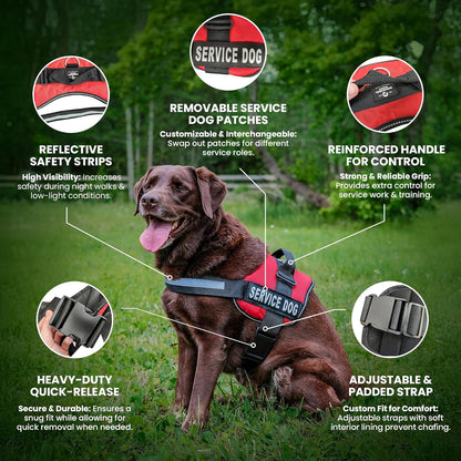 Emotional Support Vest Harness - Durable and Adjustable Dog Vest with Reflective Straps, Removable Patches, Handle & D-Ring, Travel and Daily Use, Small 19.5-25" - Bright Red