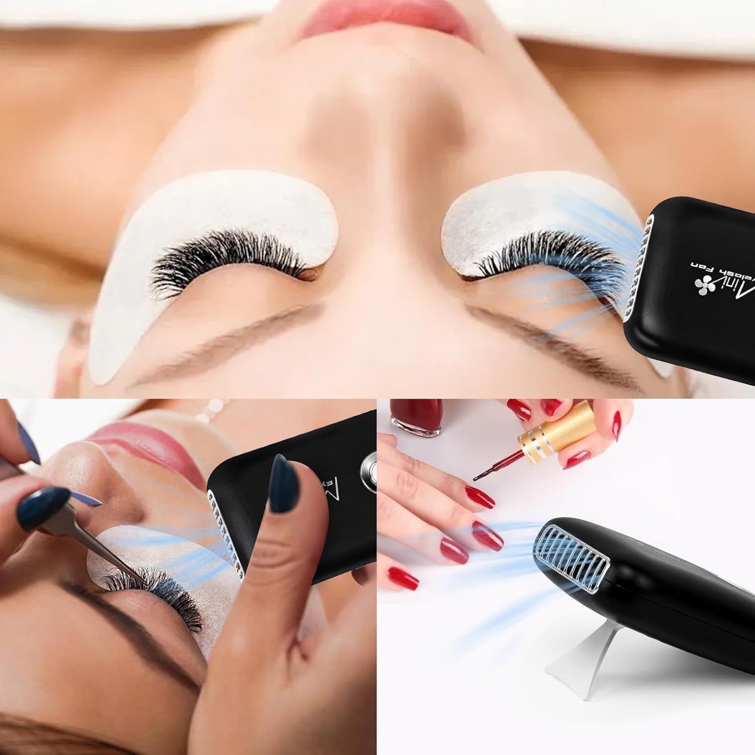 Portable Eyelash Mini Fan Dryer - Handheld USB Rechargeable with 3 Speed Settings for Eyelash Extensions (Black)