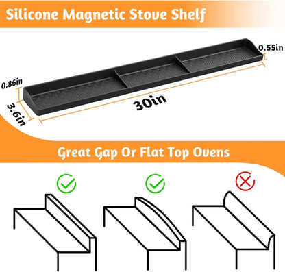 Magnetic Stove Top Shelf, over the Stove Shelf Spice Rack & Spice Organizer – 30" Heat Resistant Silicone Stove Shelf, No Drill Kitchen Storage Organizer for Gas/Electric Stoves & Small Kitchens