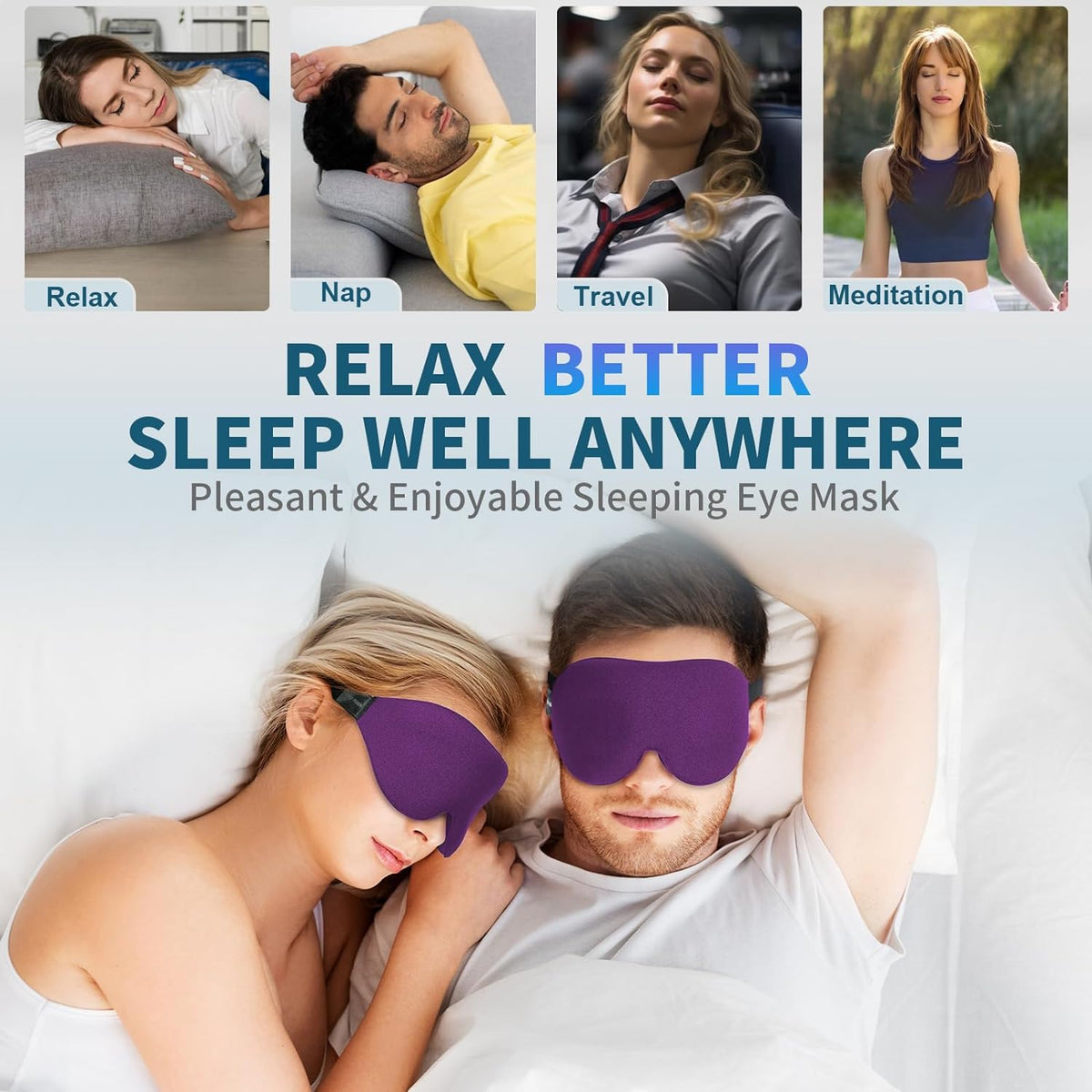 Sleep Mask for Side Sleeper, Light Blocking Eye Mask for Women Men | 3D Contoured Night Blindfold, Luxury Sleeping Eye Cover, Adjustable Strap, Eyeshade for Travel Nap, Flight Essentials, Purple