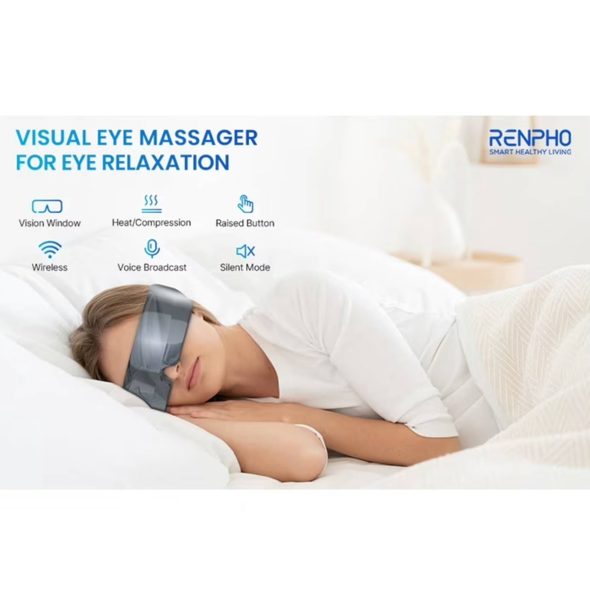 Heated Eye Massager Ture View Adaptive Temple Massage for Eye Relax, Improve Eye Blood Circulation