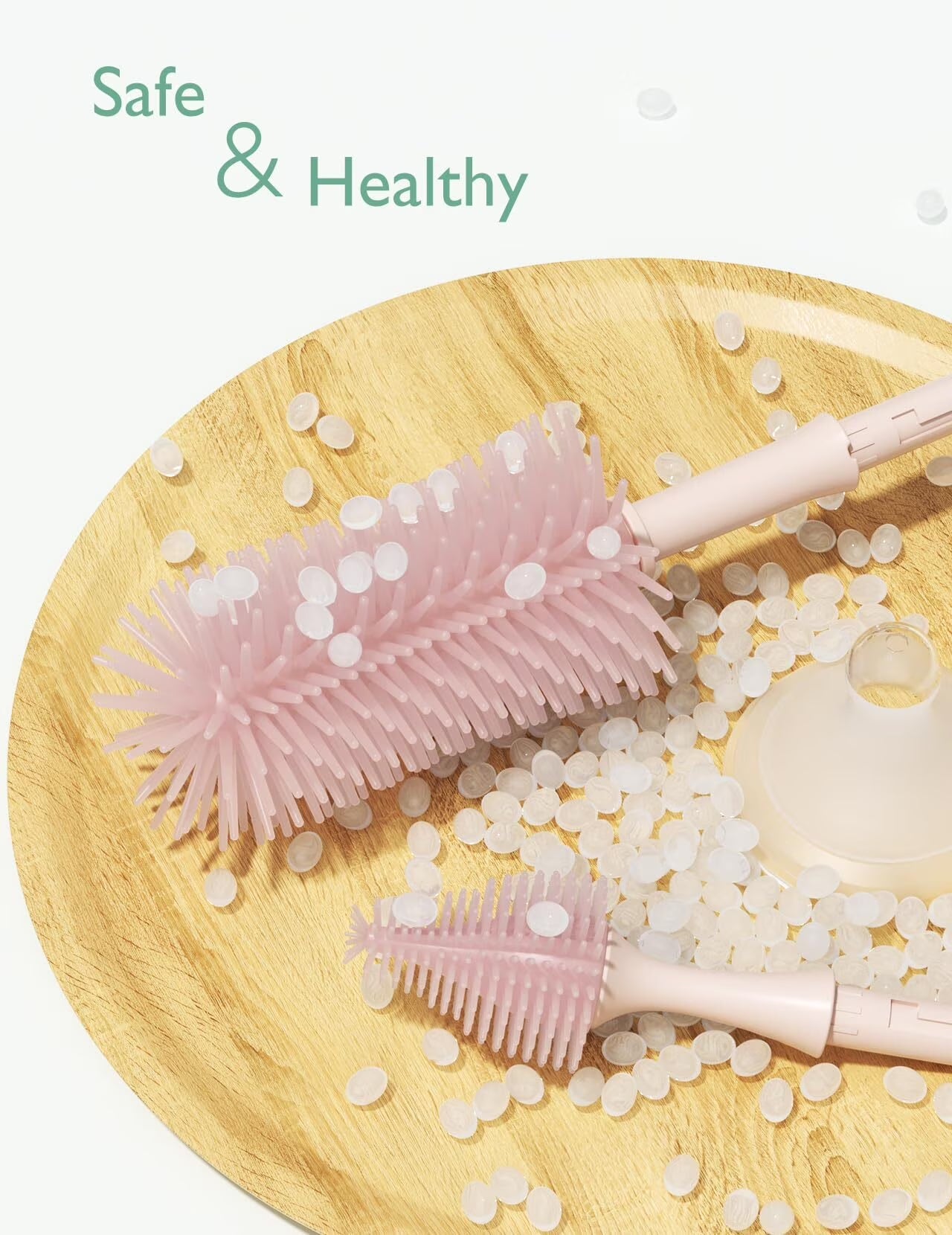 Portable Bottle Brush Set - Baby Bottle Cleaner Kit with Silicone Brush, Drying Rack - 6 in 1 Bottle Cleaning Tool for Home and Travel Pink 1 Set