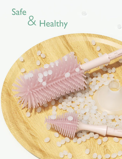 Portable Bottle Brush Set - Baby Bottle Cleaner Kit with Silicone Brush, Drying Rack - 6 in 1 Bottle Cleaning Tool for Home and Travel Pink 1 Set