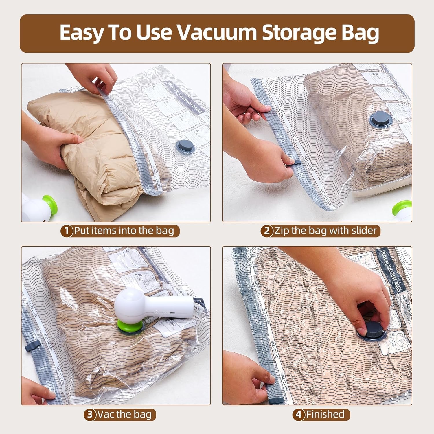 Travel Vacuum Storage Bags, 6 Pack Carry-On Size for Luggage and Suitcase, Vacuum Storage Bags, Vacuum for Bags Storage, Space Saver for Clothes & Clothing - 80% Space Saver(No Pump)