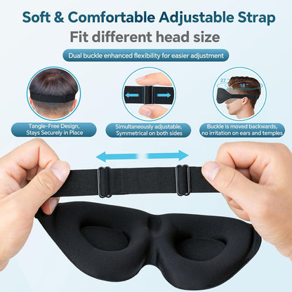 Sleep Mask for Side Sleeper, Light Blocking Eye Mask for Women Men | 3D Contoured Night Blindfold, Luxury Sleeping Eye Cover, Adjustable Strap, Eyeshade for Travel Nap, Flight Essentials, Black