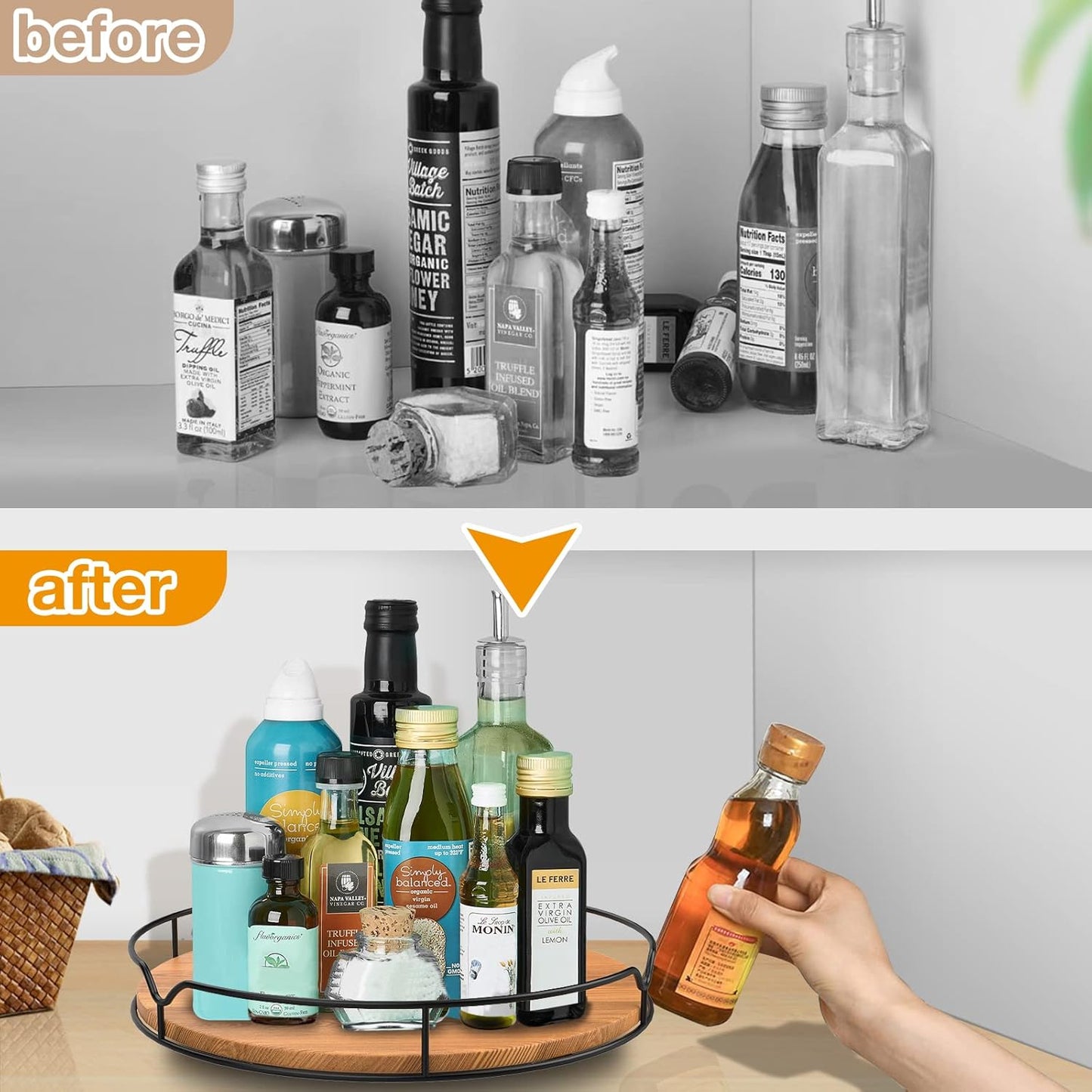 Lazy Susan Turntable Organizer – 9" Pine Wood, Cabinet & Countertop