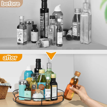 Lazy Susan Turntable Organizer – 9" Pine Wood, Cabinet & Countertop