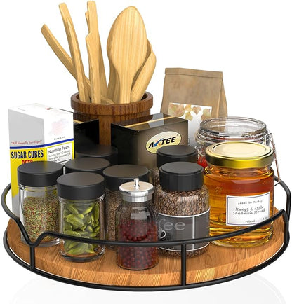 Lazy Susan Turntable Organizer – 9" Pine Wood, Cabinet & Countertop
