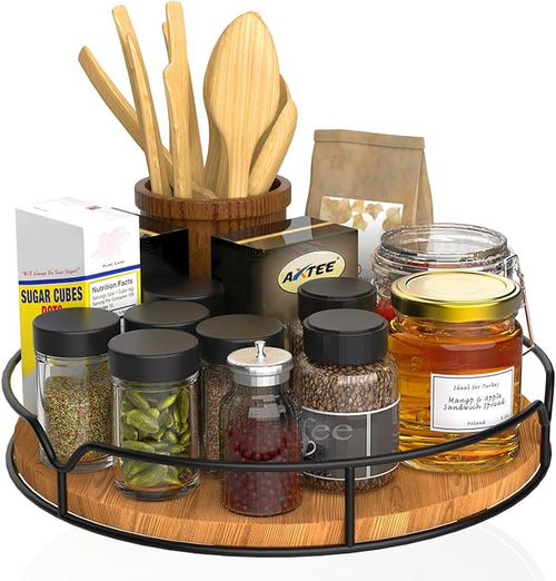 Lazy Susan Turntable Organizer – 9" Pine Wood, Cabinet & Countertop