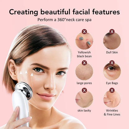 Facial Massager Beauty Device, Electric Face Lifting, Skin Rejuvenation, 7 in 1 Skin Care Tool with 3 LED Light, 3 Vibration & Massage for Anti-Aging, Deep Cleansing, Skin Tightening, Skin Refreshing