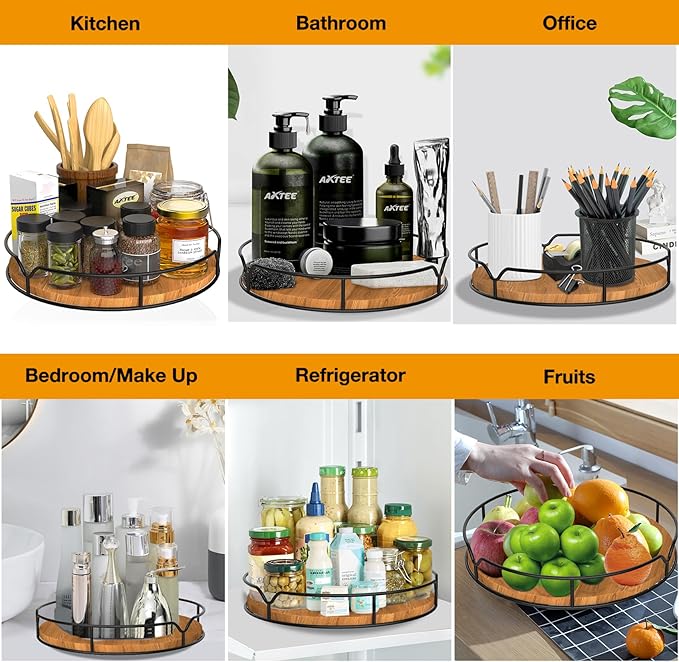 Lazy Susan Turntable Organizer – 9" Pine Wood, Cabinet & Countertop