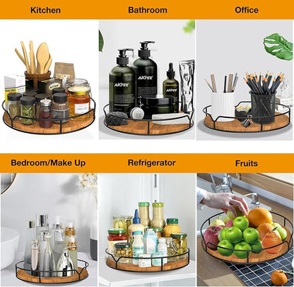 Lazy Susan Turntable Organizer – 9" Pine Wood, Cabinet & Countertop