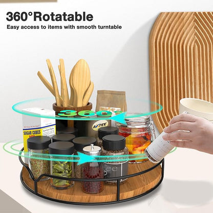 Lazy Susan Turntable Organizer – 9" Pine Wood, Cabinet & Countertop