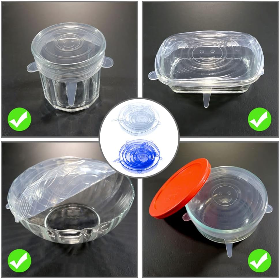12 Pcs Silicone Stretch Lids Set, 6 Sizes, Reusable Food Storage Covers ，Silicone Bowl Covers，Flexible to Fit All Shape of Containers，Food Cover to Keep Food Fresh (Blue)