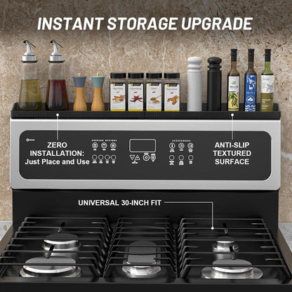 Magnetic Stove Top Shelf, over the Stove Shelf Spice Rack & Spice Organizer – 30" Heat Resistant Silicone Stove Shelf, No Drill Kitchen Storage Organizer for Gas/Electric Stoves & Small Kitchens