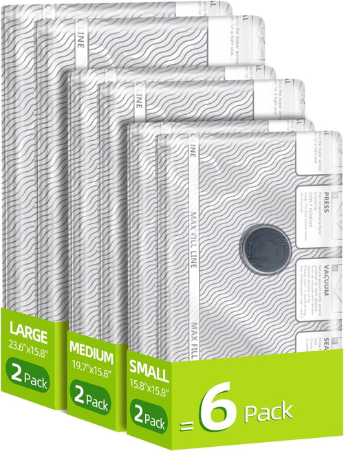 Travel Vacuum Storage Bags, 6 Pack Carry-On Size for Luggage and Suitcase, Vacuum Storage Bags, Vacuum for Bags Storage, Space Saver for Clothes & Clothing - 80% Space Saver(No Pump)