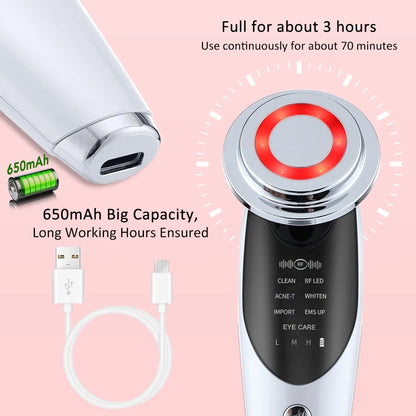 Facial Massager Beauty Device, Electric Face Lifting, Skin Rejuvenation, 7 in 1 Skin Care Tool with 3 LED Light, 3 Vibration & Massage for Anti-Aging, Deep Cleansing, Skin Tightening, Skin Refreshing