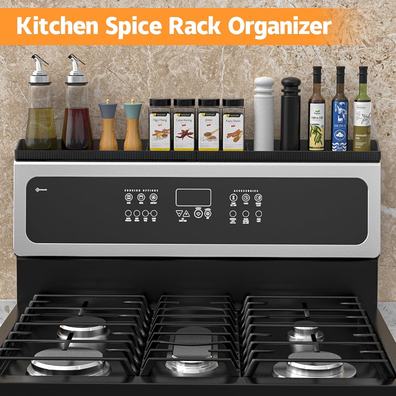 Magnetic Stove Top Shelf, over the Stove Shelf Spice Rack & Spice Organizer – 30" Heat Resistant Silicone Stove Shelf, No Drill Kitchen Storage Organizer for Gas/Electric Stoves & Small Kitchens