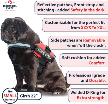 Emotional Support Vest Harness - Durable and Adjustable Dog Vest with Reflective Straps, Removable Patches, Handle & D-Ring, Travel and Daily Use, Small 19.5-25" - Bright Red