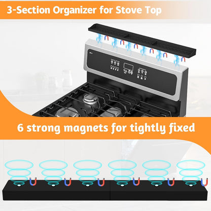 Magnetic Stove Top Shelf, over the Stove Shelf Spice Rack & Spice Organizer – 30" Heat Resistant Silicone Stove Shelf, No Drill Kitchen Storage Organizer for Gas/Electric Stoves & Small Kitchens