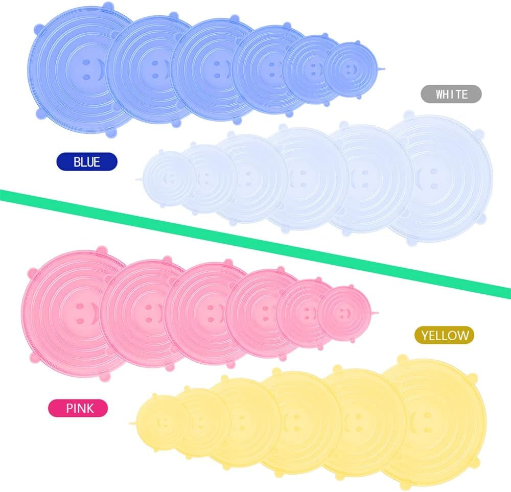 12 Pcs Silicone Stretch Lids Set, 6 Sizes, Reusable Food Storage Covers ，Silicone Bowl Covers，Flexible to Fit All Shape of Containers，Food Cover to Keep Food Fresh (Blue)