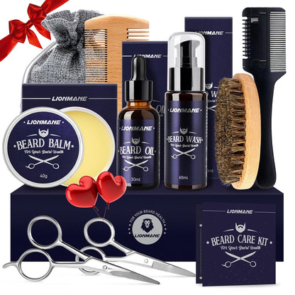 Beard Care Gifts Kit for Men, Father’S Day Gifts, Beard Mustache Grooming Kit - Beard Balm, Beard Wash, Beard Oil, Brush, Scissors, Birthday Anniversary Gifts for Husband/Boyfriend/Dad/Him