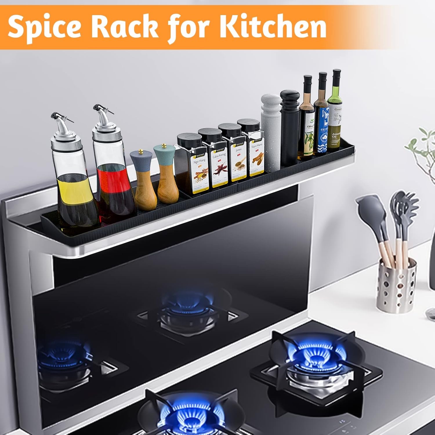 Magnetic Stove Top Shelf, over the Stove Shelf Spice Rack & Spice Organizer – 30" Heat Resistant Silicone Stove Shelf, No Drill Kitchen Storage Organizer for Gas/Electric Stoves & Small Kitchens