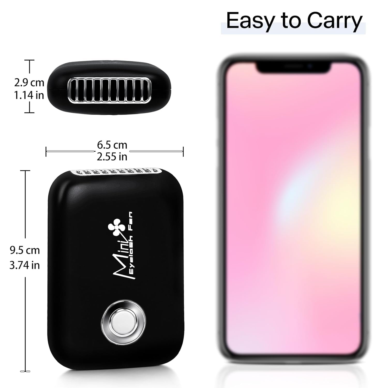 Portable Eyelash Mini Fan Dryer - Handheld USB Rechargeable with 3 Speed Settings for Eyelash Extensions (Black)