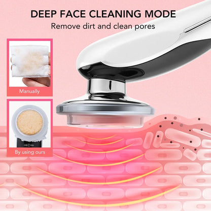 Facial Massager Beauty Device, Electric Face Lifting, Skin Rejuvenation, 7 in 1 Skin Care Tool with 3 LED Light, 3 Vibration & Massage for Anti-Aging, Deep Cleansing, Skin Tightening, Skin Refreshing