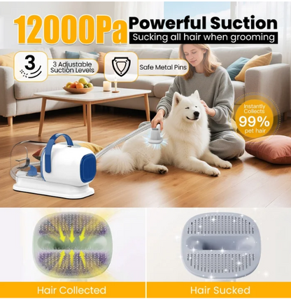 Dog Grooming Vacuum Kit – 5-in-1 Pet Grooming Tools with Low Noise Clippers