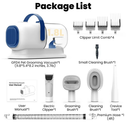 Dog Grooming Vacuum Kit – 5-in-1 Pet Grooming Tools with Low Noise Clippers