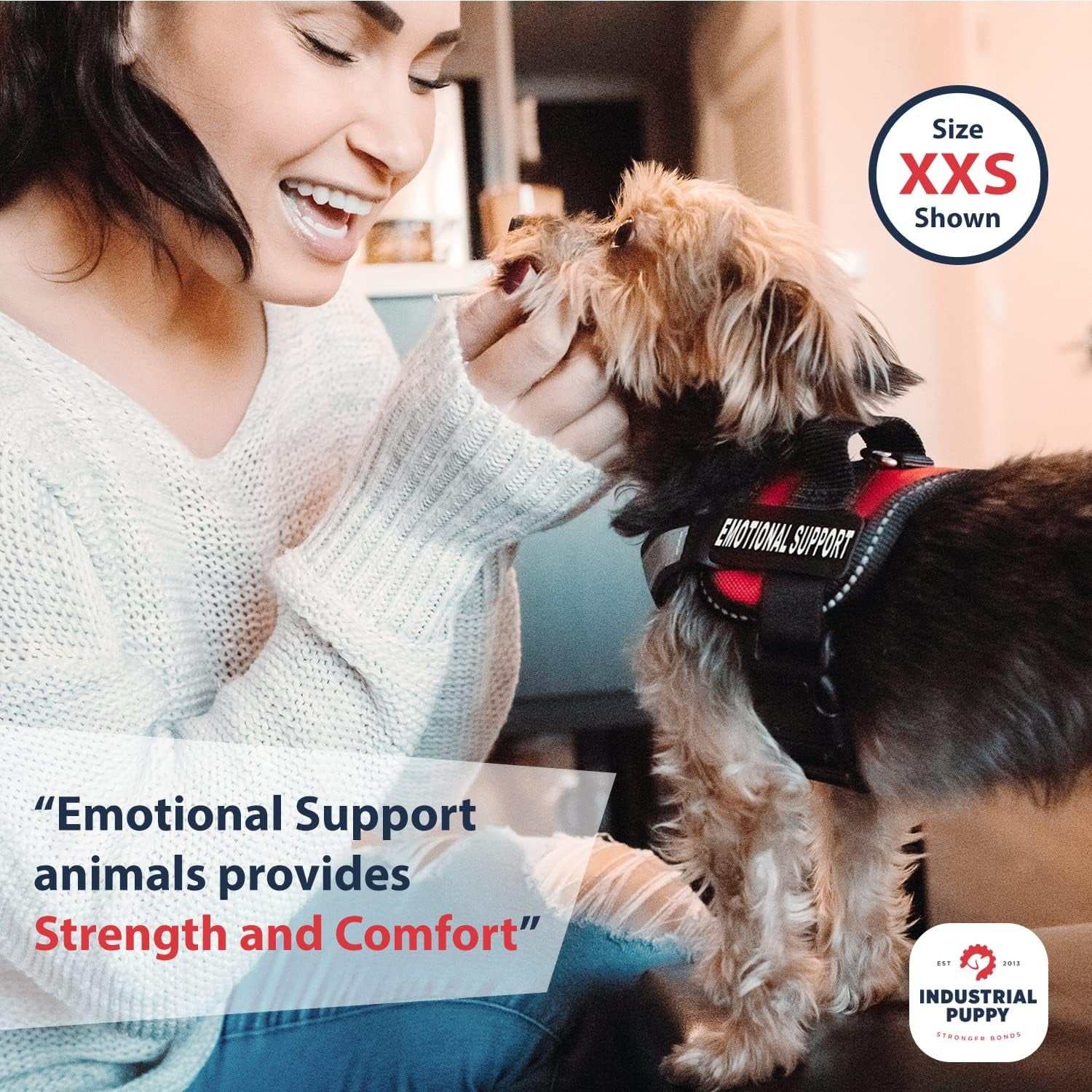 Emotional Support Vest Harness - Durable and Adjustable Dog Vest with Reflective Straps, Removable Patches, Handle & D-Ring, Travel and Daily Use, Small 19.5-25" - Bright Red