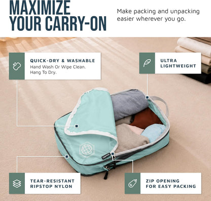 Compression Packing Cubes for Travel, 6-Piece Lightweight Packing Cubes Set for Carry-On Luggage & Backpacks –  (Dusty Teal/White)