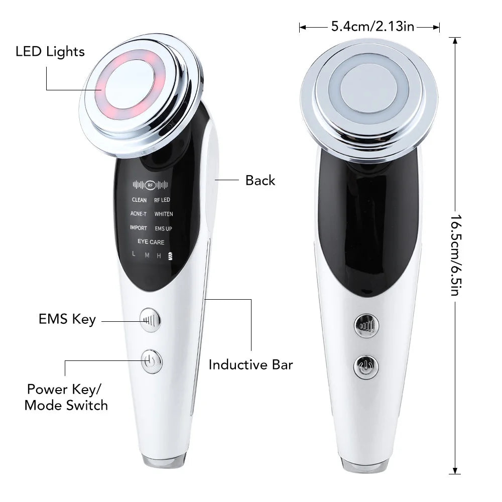Facial Massager Beauty Device, Electric Face Lifting, Skin Rejuvenation, 7 in 1 Skin Care Tool with 3 LED Light, 3 Vibration & Massage for Anti-Aging, Deep Cleansing, Skin Tightening, Skin Refreshing